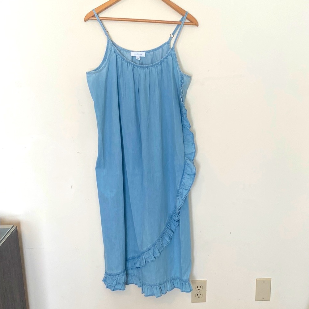 Light Blue Ruffled Dress. Ankle length